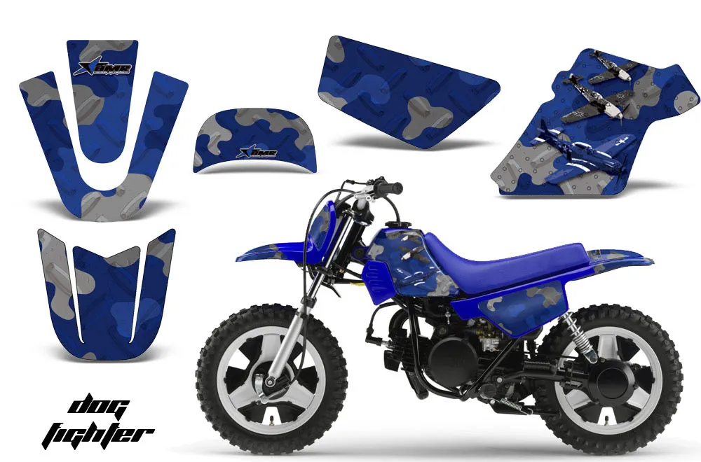 Yamaha PW50 Dirt Bike Graphic Kit - 1990-2022 Dog Fighter Blue