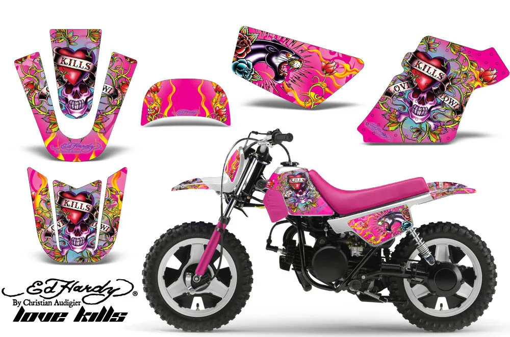 Yamaha PW50 Dirt Bike Graphic Kit - 1990-2022 Ed Hardy - Love Kills Pink