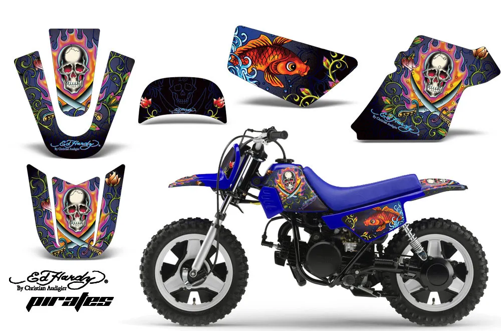 Yamaha PW50 Dirt Bike Graphic Kit - 1990-2022 Ed Hardy - Pirates Blue