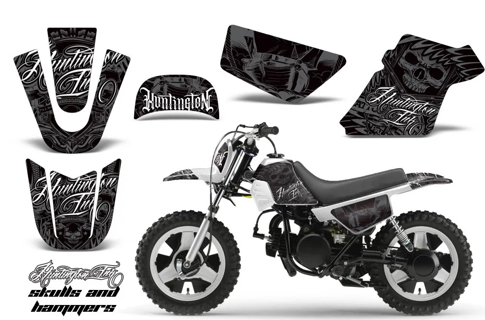 Yamaha PW50 Dirt Bike Graphic Kit - 1990-2022 Skulls and Hammers SIlver