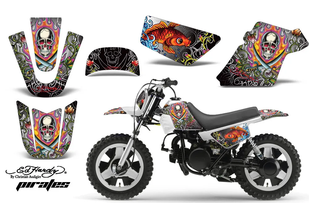 Yamaha PW80 Dirt Bike Graphic Kit - 1996-2006 Ed Hardy - Pirates White