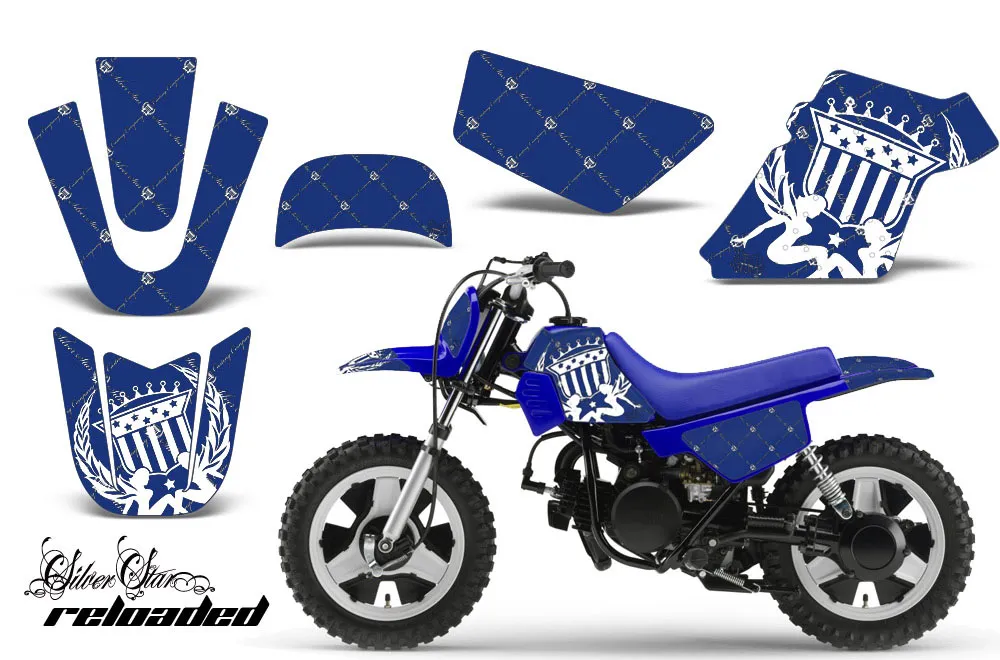 Yamaha PW80 Dirt Bike Graphic Kit - 1996-2006 Silver Star - Reloaded Blue