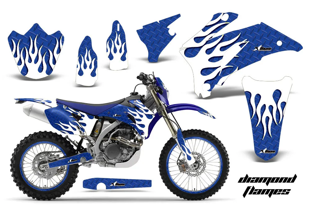 Yamaha WR250F Dirt Bike Graphic Kit - 2007-2014 Diamond Flames Blue