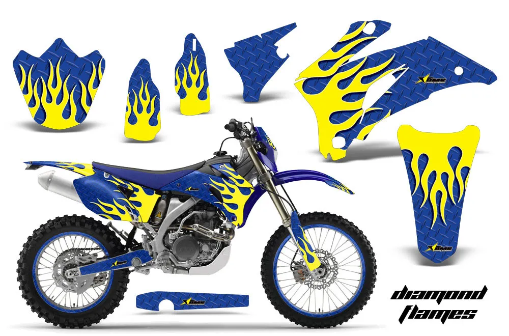 Yamaha WR250F Dirt Bike Graphic Kit - 2007-2014 Diamond Flames Yellow