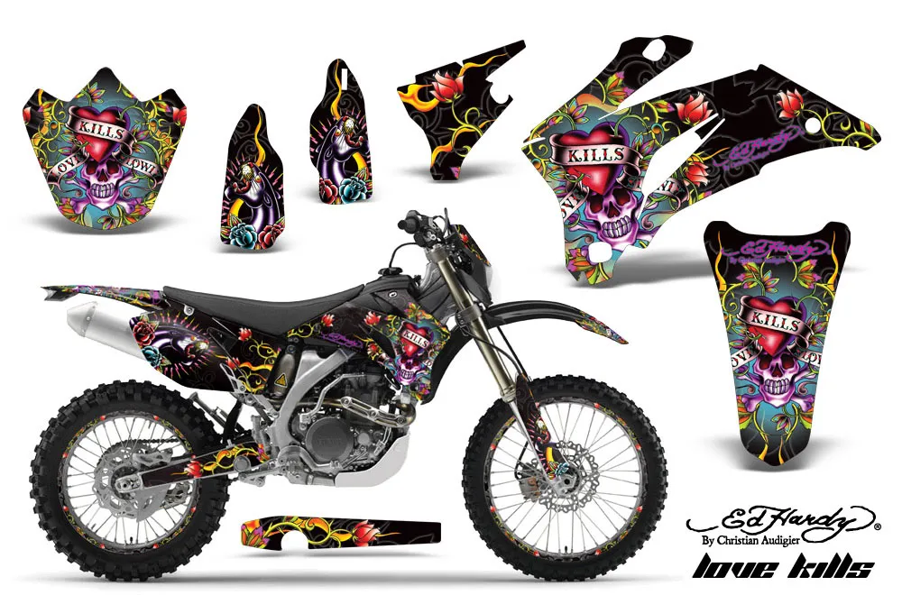 Yamaha WR450F Dirt Bike Graphic Kit - 2007-2011 Ed Hardy - Love Kills Black