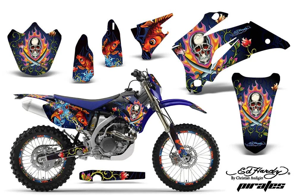 Yamaha WR450F Dirt Bike Graphic Kit - 2007-2011 Ed Hardy - Pirates Blue