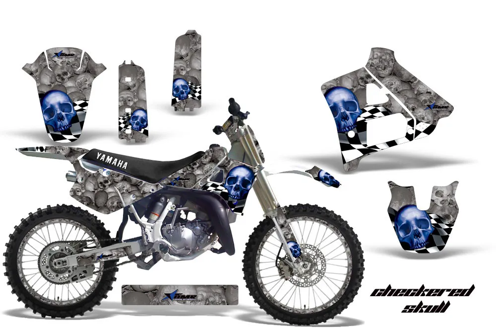 Yamaha YZ125 2 Stroke Dirt Bike Graphic Kit - 1991-1992 Checkered Skull Silver