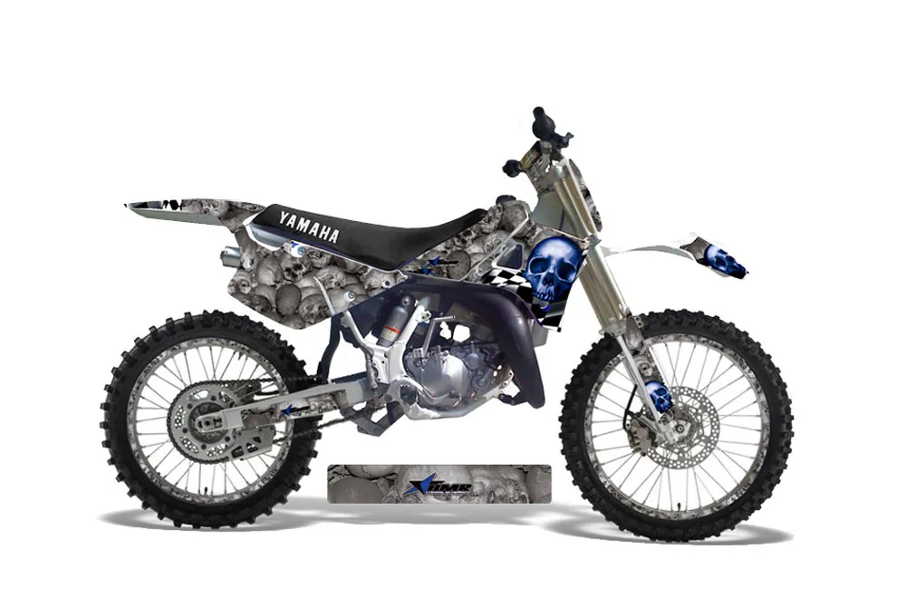 Yamaha YZ125 2 Stroke Dirt Bike Graphic Kit - 1991-1992 Checkered Skull Silver