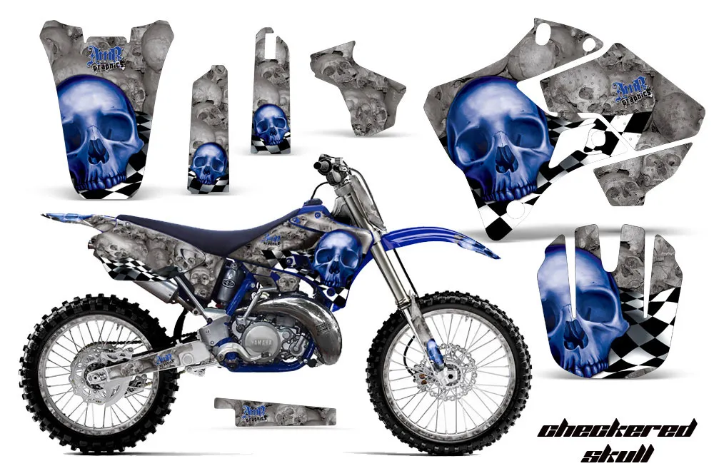 Yamaha YZ125 2 Stroke Dirt Bike Graphic Kit - 1996-2001 Checkered Skull Blue