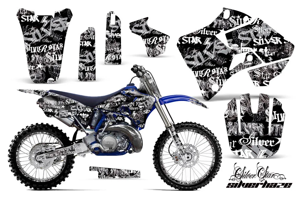 Yamaha YZ125 2 Stroke Dirt Bike Graphic Kit - 1996-2001 Silver Star - Silverhaze White