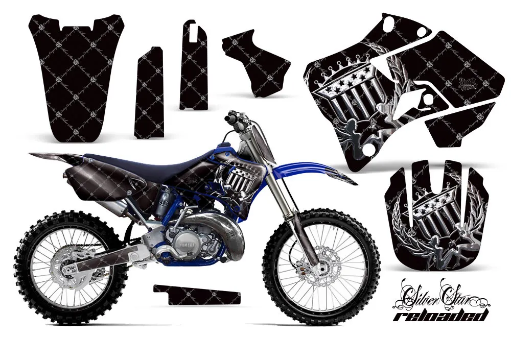 Yamaha YZ250 2 Stroke Dirt Bike Graphic Kit - 1996-2001 Silver Star - Reloaded Black