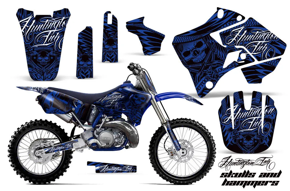 Yamaha YZ250 2 Stroke Dirt Bike Graphic Kit - 1996-2001 Skulls and Hammers Blue