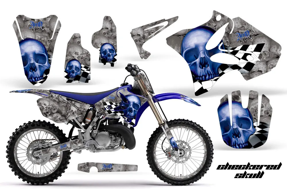 Yamaha YZ250 2 Stroke Dirt Bike Graphic Kit - 2002-2014 Checkered Skull Blue