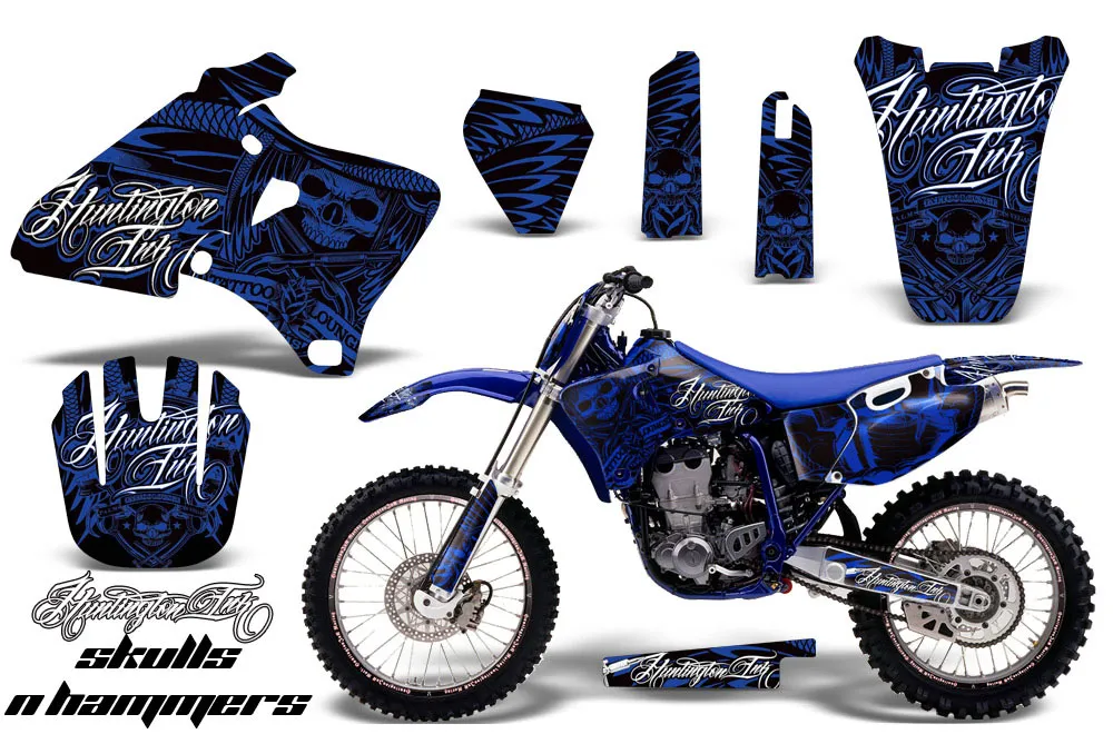 Yamaha YZ250 4 Stroke Dirt Bike Graphic Kit - 1998-2002 Skulls and Hammers Blue