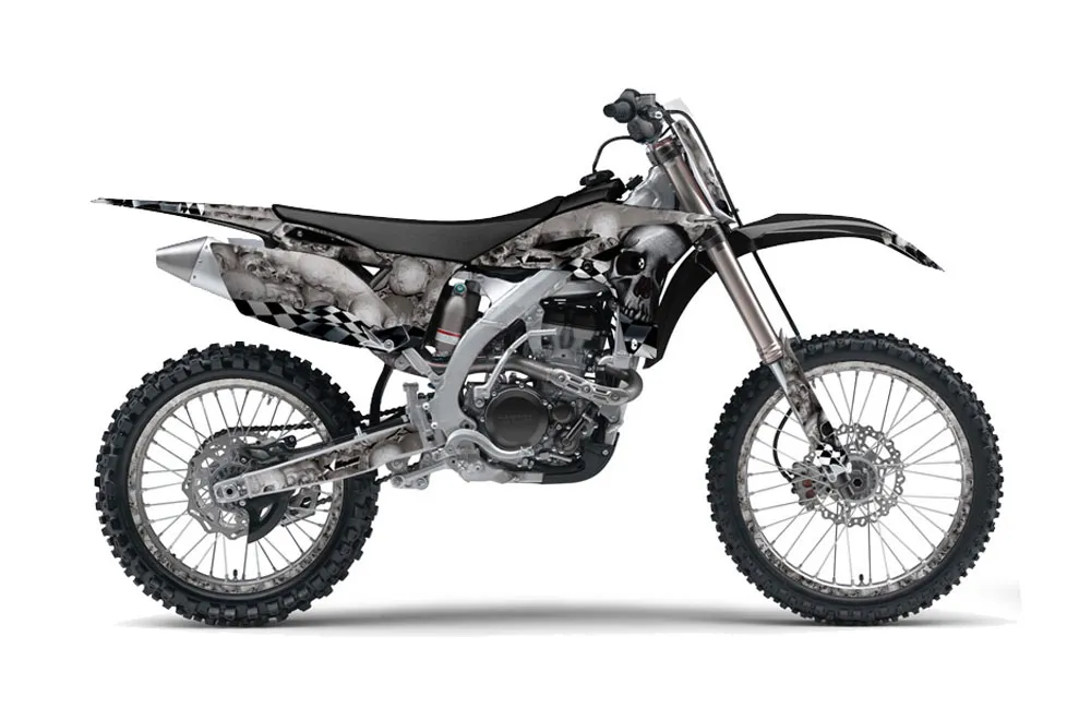 Yamaha YZ250 F 4 Stroke Dirt Bike Graphic Kit - 2010-2013 Checkered Skull Black