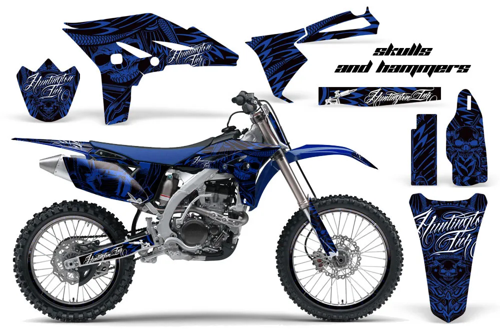 Yamaha YZ250 F 4 Stroke Dirt Bike Graphic Kit - 2010-2013 Skulls and Hammers Blue