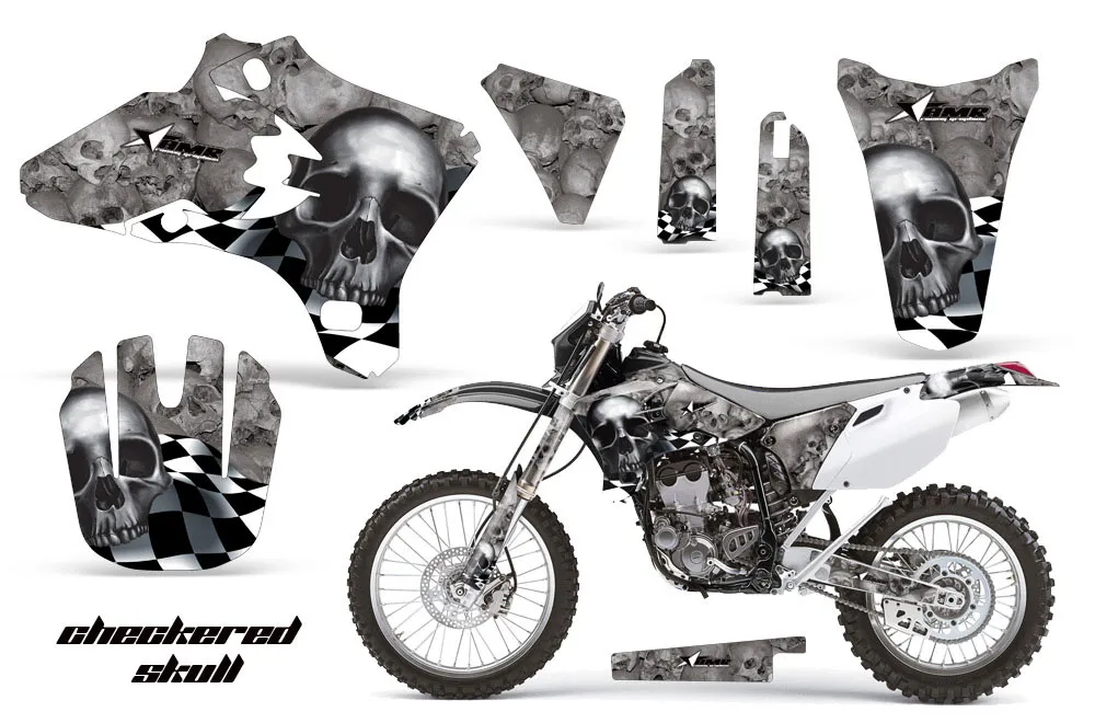 Yamaha YZ250 F Dirt Bike Graphic Kit - 2003-2005 Checkered Skull Black