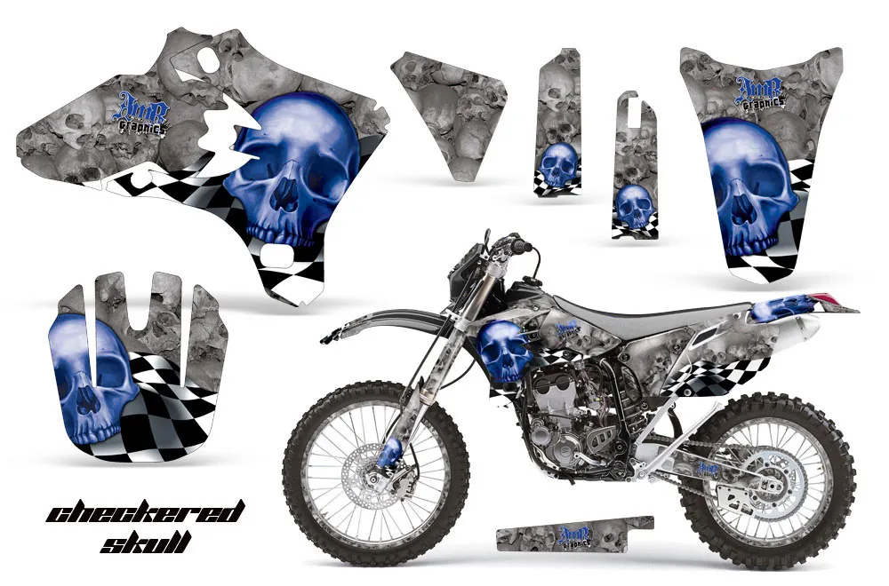 Yamaha YZ250 F Dirt Bike Graphic Kit - 2003-2005 Checkered Skull Blue