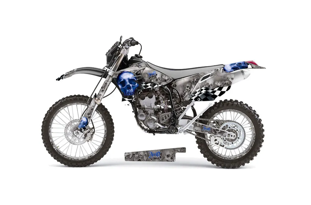 Yamaha YZ250 F Dirt Bike Graphic Kit - 2003-2005 Checkered Skull Blue