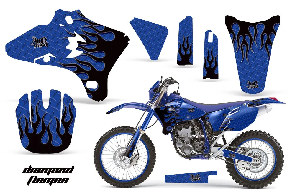 Yamaha YZ250 F Dirt Bike Graphic Kit - 2003-2005 Diamond Flames Blue
