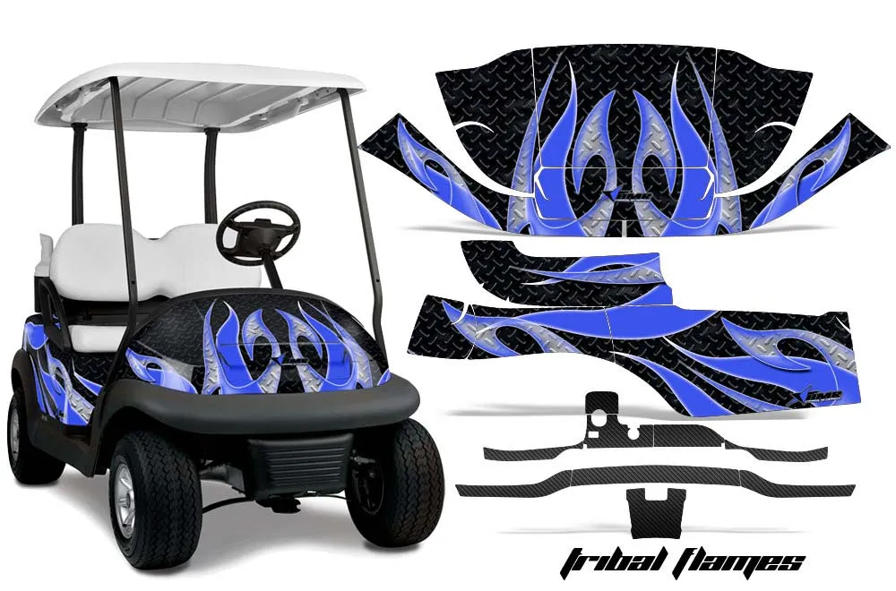 Club Car Precedent I2 Golf Cart Graphic Kit - 2004-2017 Tribal Flames Blue