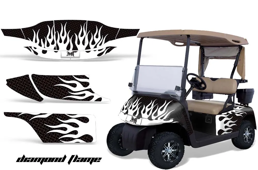 EZ-GO TXT Golf Cart Graphic Kit - 1994-2013 Diamond Flames White