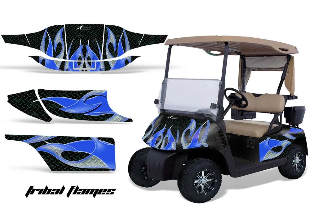 EZ-GO TXT Golf Cart Graphic Kit - 1994-2013 Tribal Flames Blue