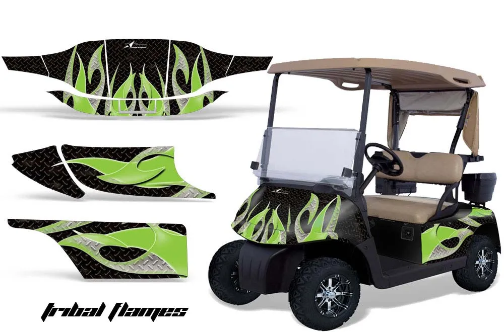 EZ-GO TXT Golf Cart Graphic Kit - 1994-2013 Tribal Flames Green