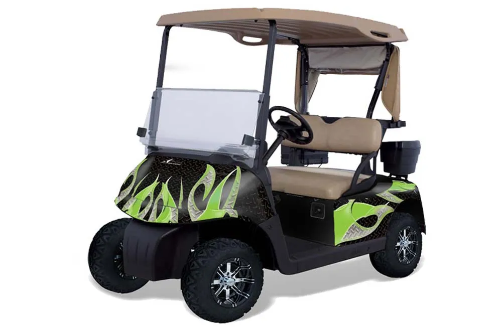 EZ-GO TXT Golf Cart Graphic Kit - 1994-2013 Tribal Flames Green