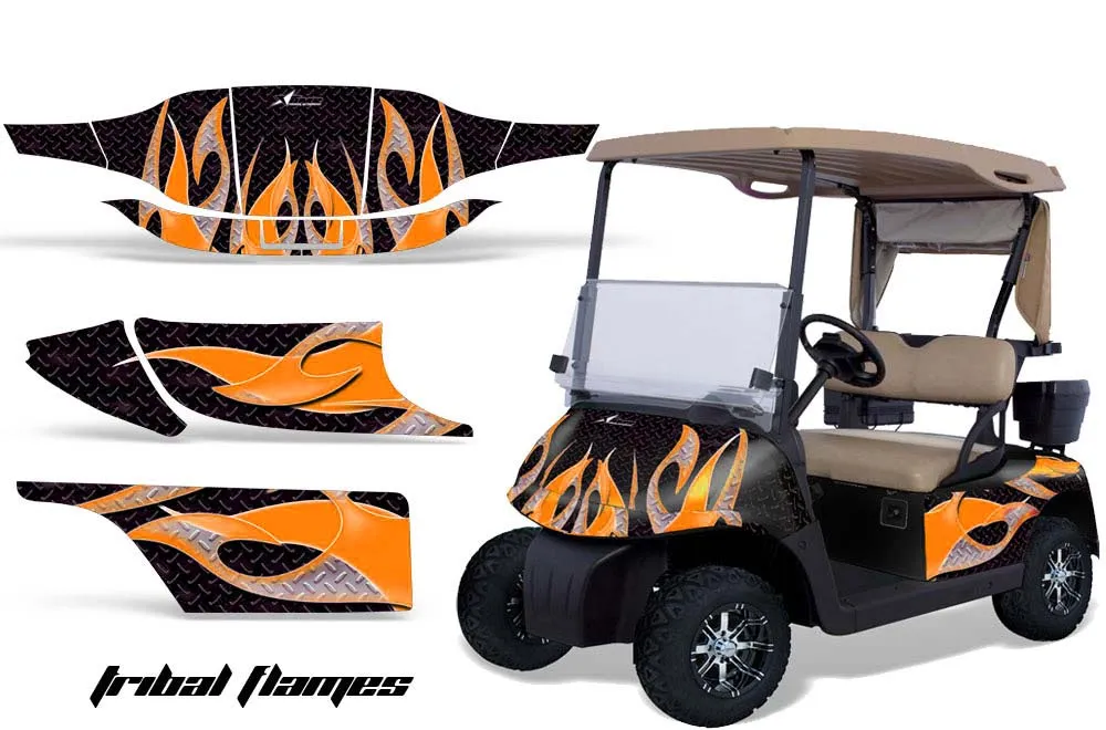 EZ-GO TXT Golf Cart Graphic Kit - 1994-2013 Tribal Flames Orange