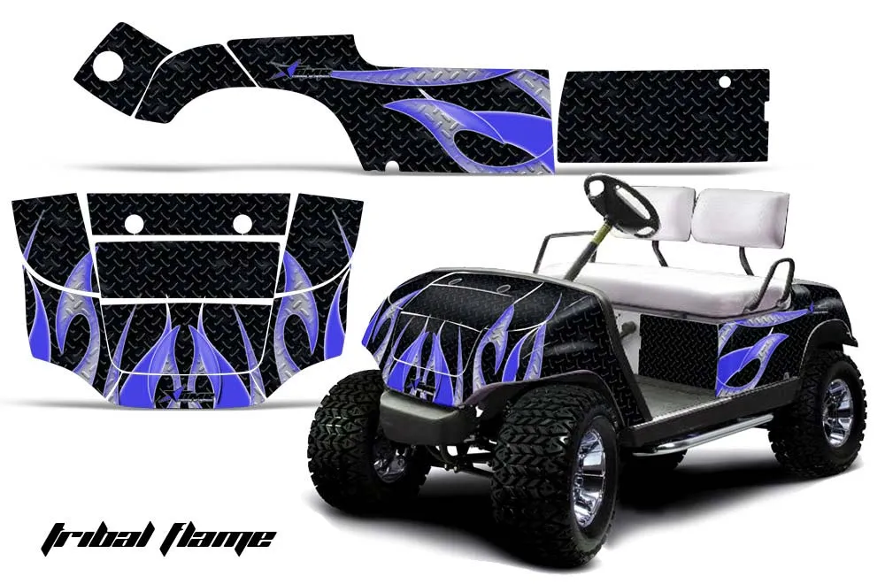 Yamaha G-Series Golf Cart Graphic Kit - 1995-2006 Tribal Flames Blue