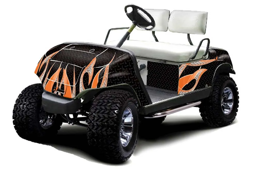 Yamaha G-Series Golf Cart Graphic Kit - 1995-2006 Tribal Flames Orange