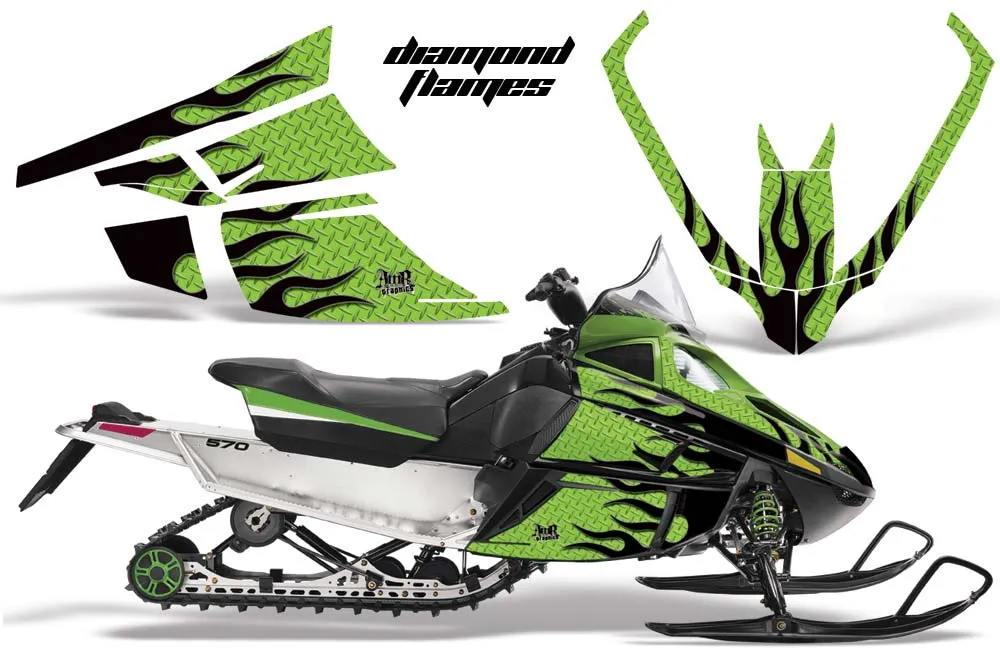 Arctic Cat F Z1 Series Sled Graphic Kit - All Years Diamond Flames Green