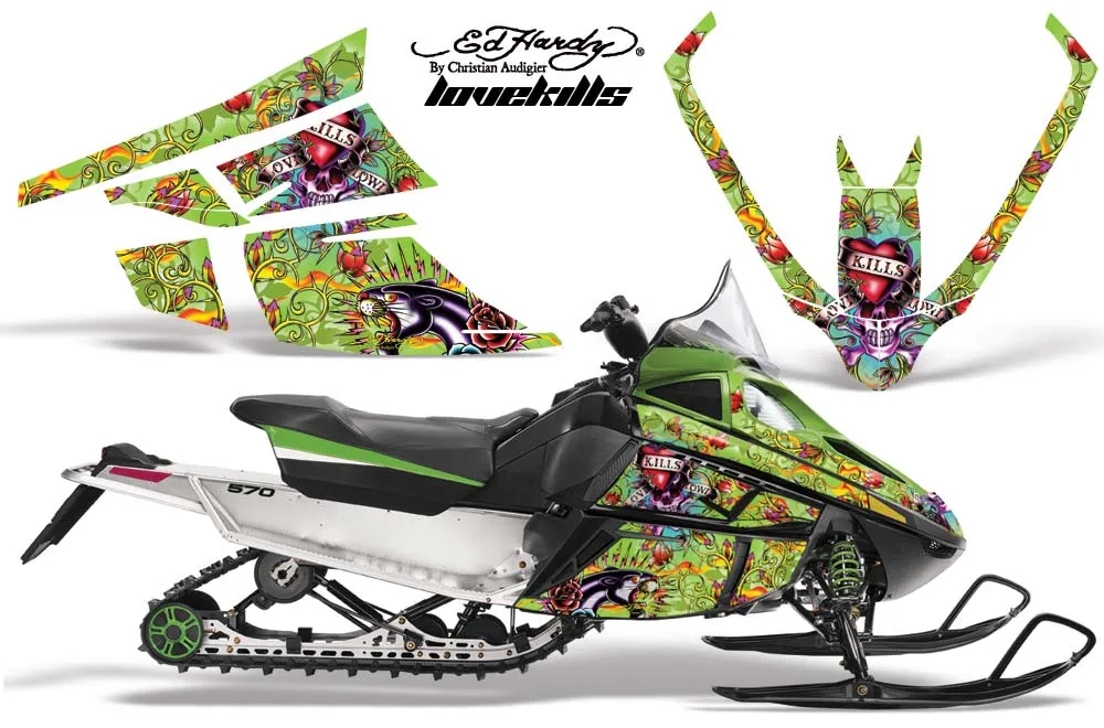 Arctic Cat F Z1 Series Sled Graphic Kit - All Years Ed Hardy - Love Kills Green