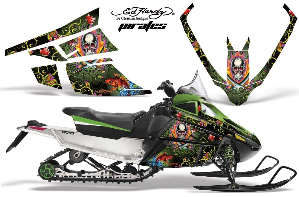 Arctic Cat F Z1 Series Sled Graphic Kit - All Years Ed Hardy - Pirates Green