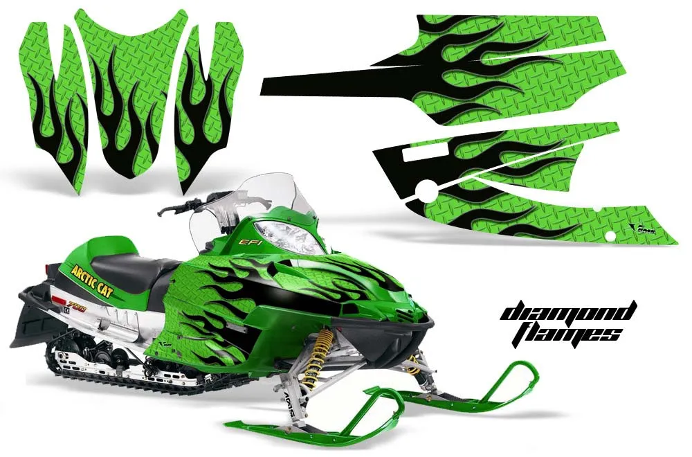 Arctic Cat Firecat F5 / F6 / F7 Sled Graphic Kit - 2003-2006 Diamond Flames Green