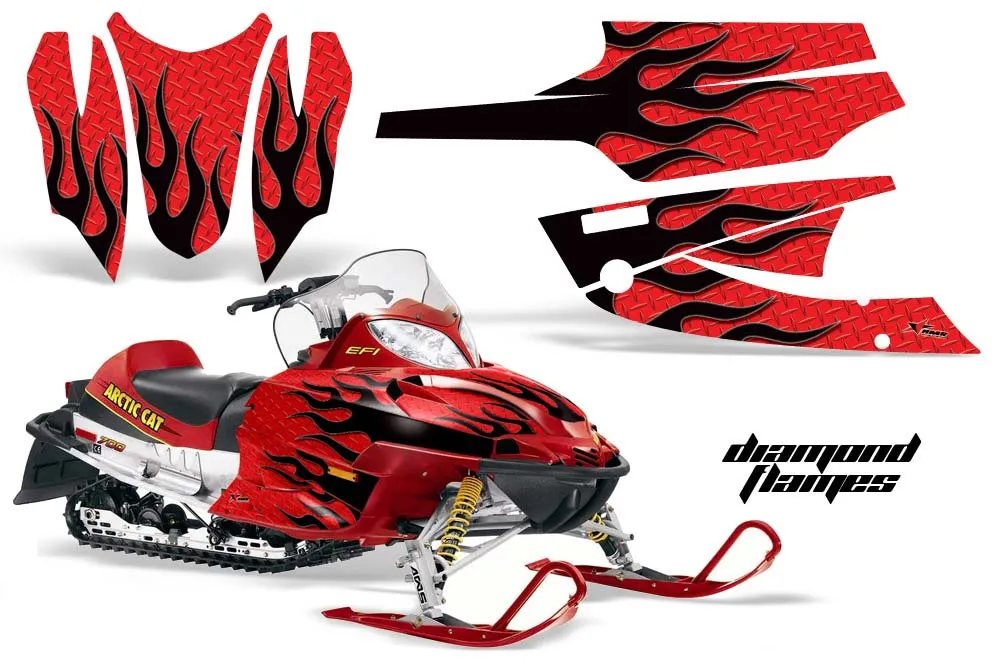 Arctic Cat Firecat F5 / F6 / F7 Sled Graphic Kit - 2003-2006 Diamond Flames Red