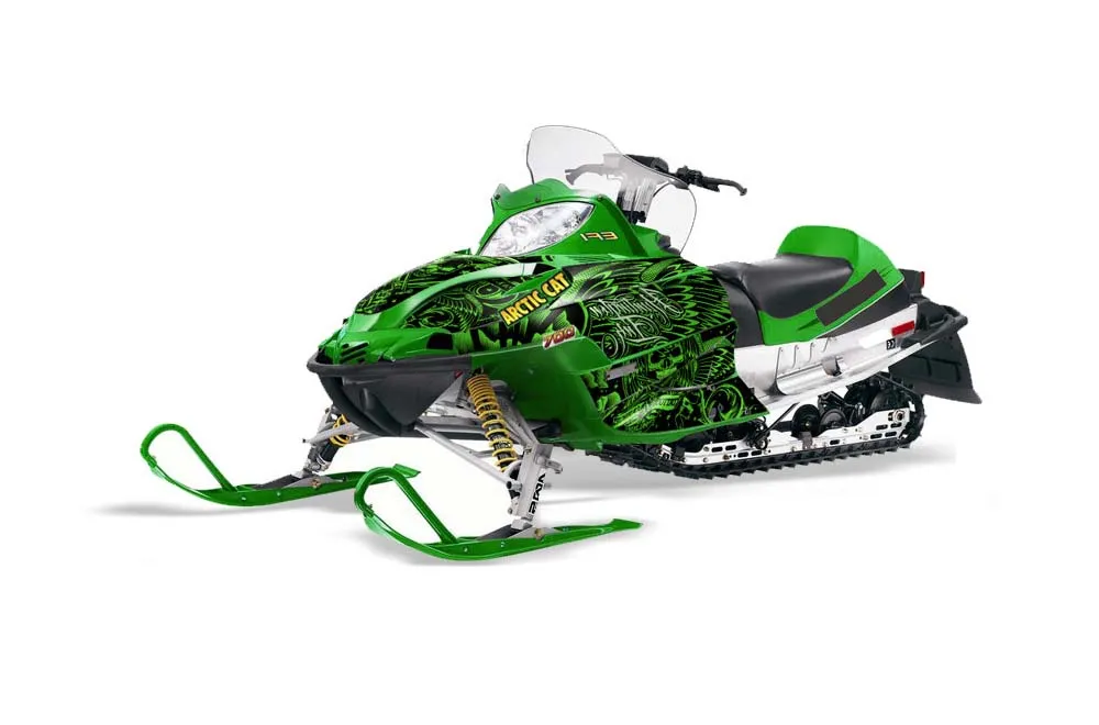 Arctic Cat Firecat F5 / F6 / F7 Sled Graphic Kit - 2003-2006 Skulls N Hammers Green