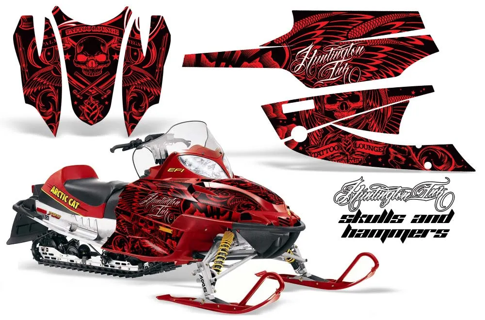 Arctic Cat Firecat F5 / F6 / F7 Sled Graphic Kit - 2003-2006 Skulls N Hammers Red