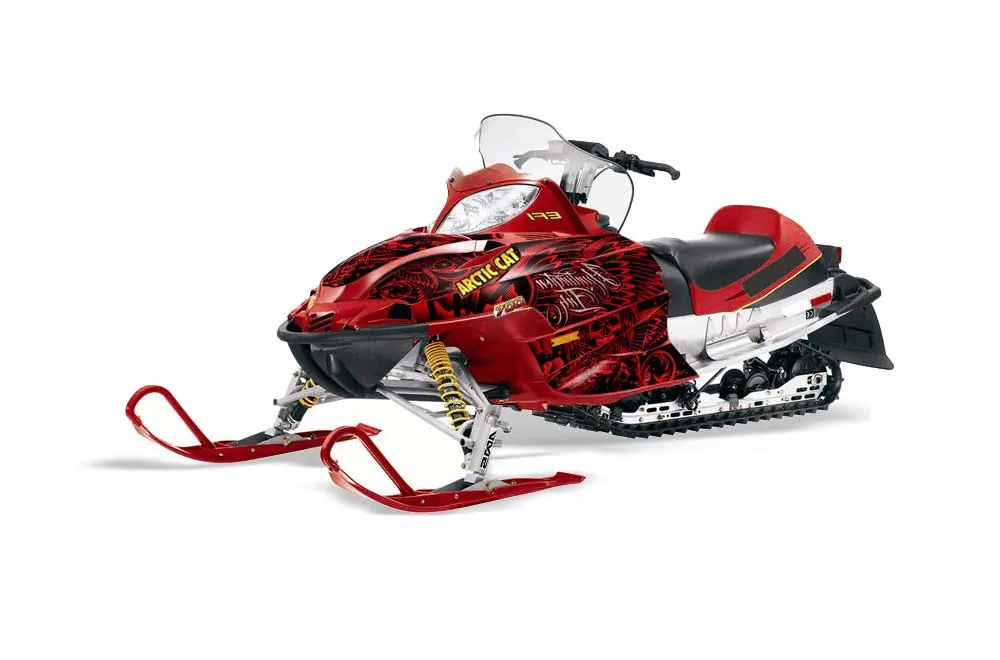 Arctic Cat Firecat F5 / F6 / F7 Sled Graphic Kit - 2003-2006 Skulls N Hammers Red
