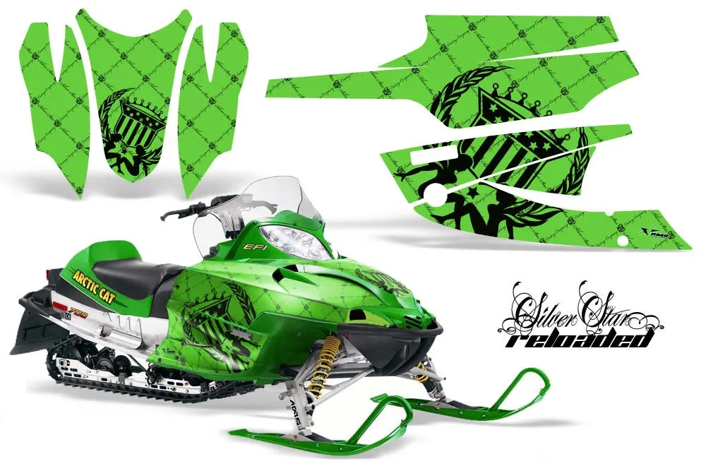 Arctic Cat Firecat F5 / F6 / F7 Sled Graphic Kit - 2003-2006 Silver Star - Reloaded Green