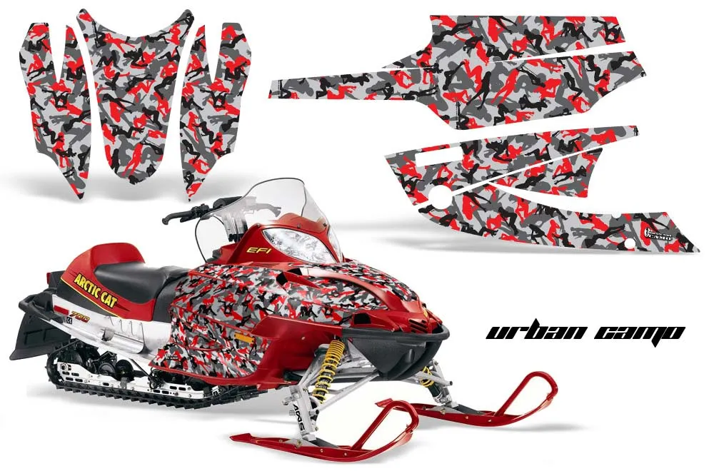 Arctic Cat Firecat F5 / F6 / F7 Sled Graphic Kit - 2003-2006 Urban Camo Red