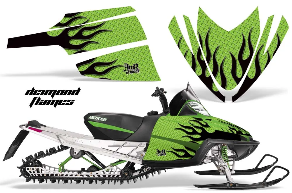 Arctic Cat M Series / Crossfire Sled Graphic Kit - All Years Diamond Flames Green