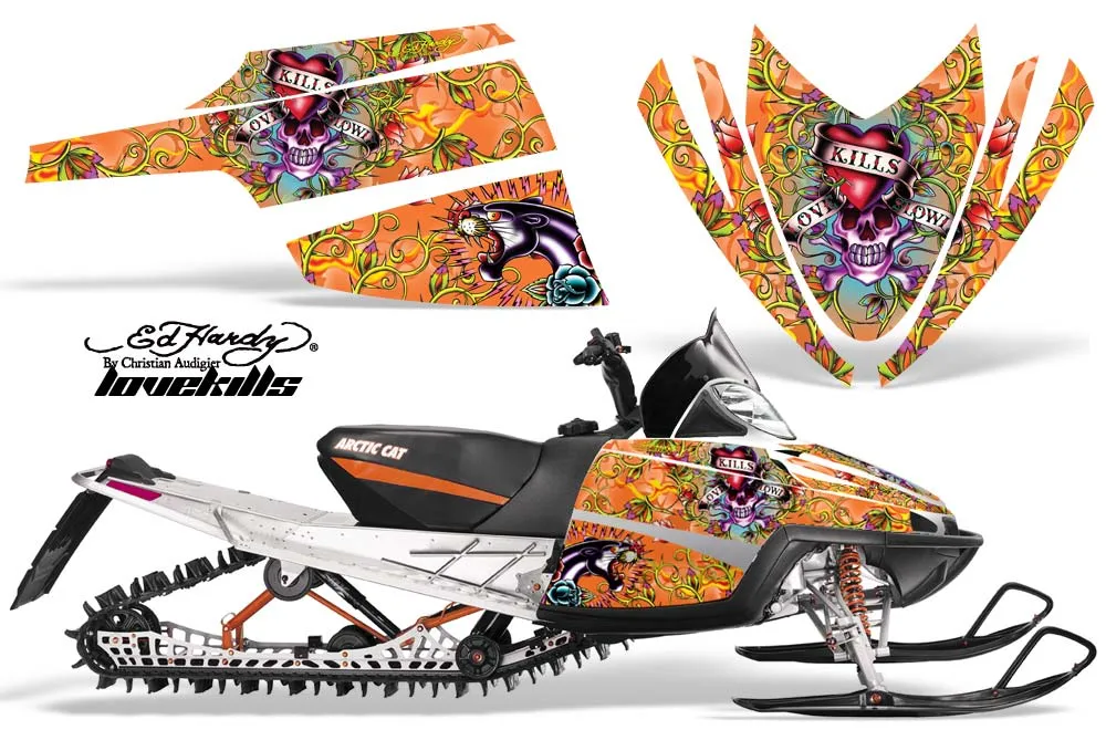 Arctic Cat M Series / Crossfire Sled Graphic Kit - All Years Ed Hardy - Love Kills Orange
