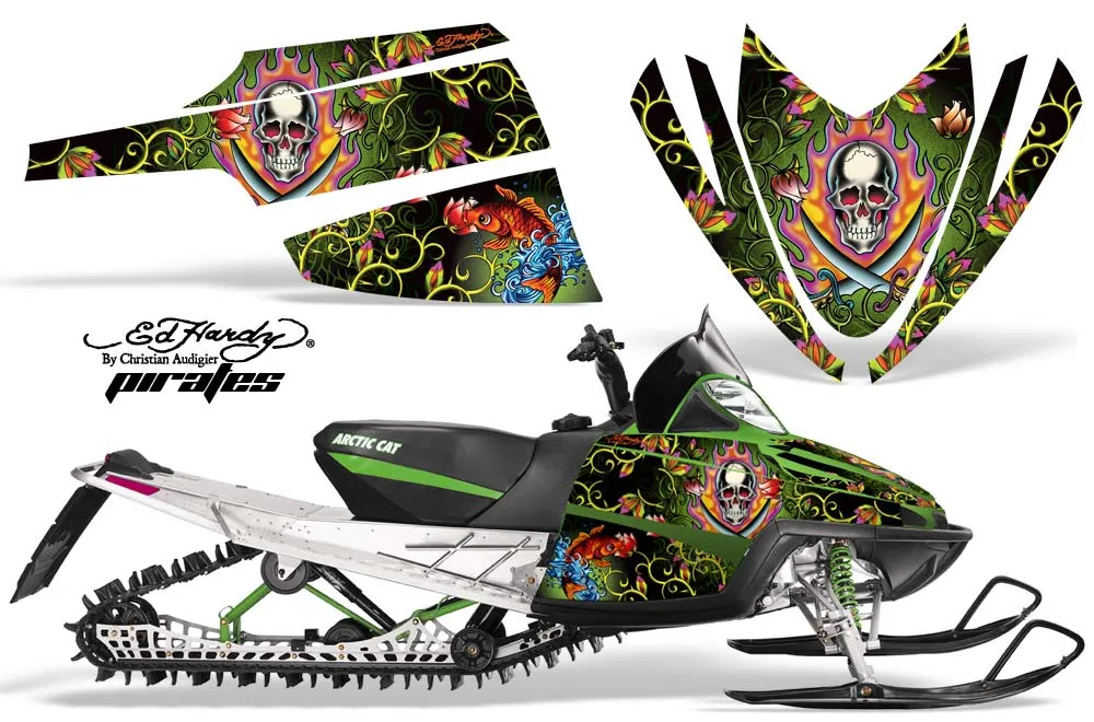 Arctic Cat M Series / Crossfire Sled Graphic Kit - All Years Ed Hardy - Pirates Green