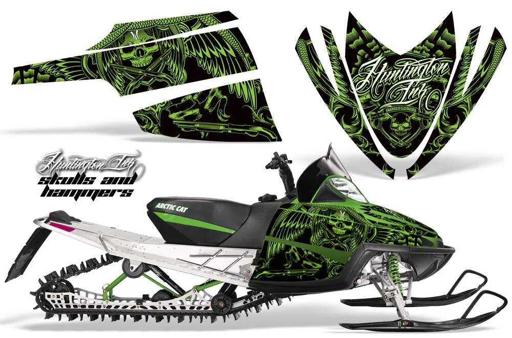 Arctic Cat M Series / Crossfire Sled Graphic Kit - All Years Skulls N Hammers Green