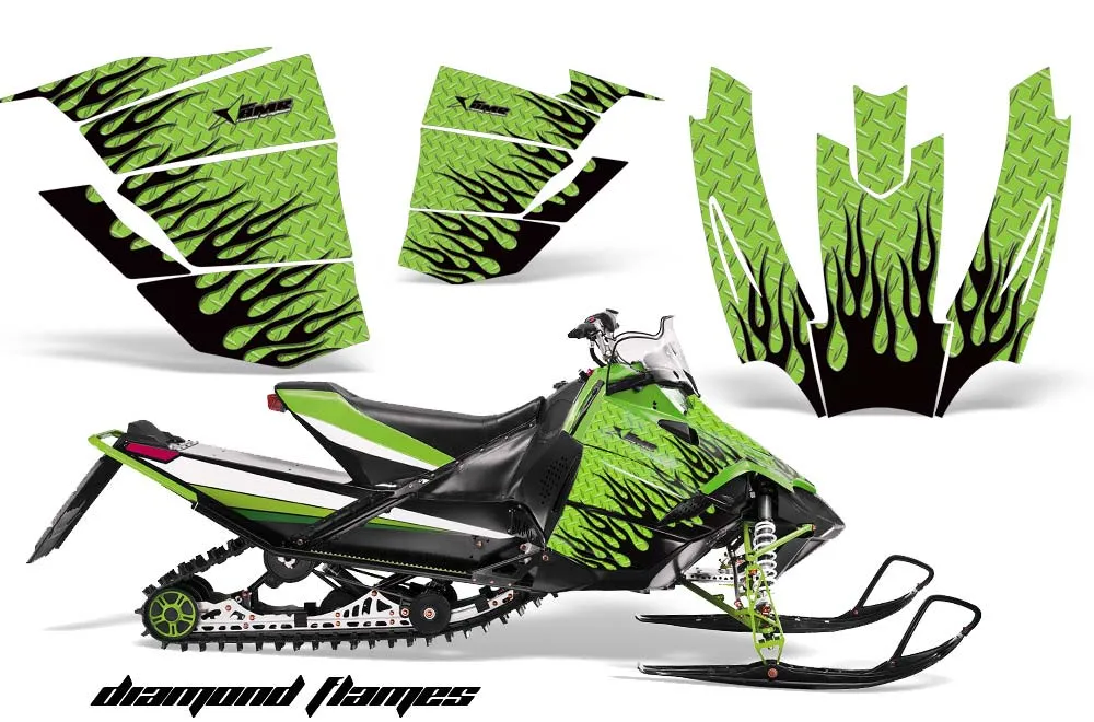 Arctic Cat Sno Pro Race 500 / 600 Sled Graphic Kit - 2008-2011 Diamond Flames Green