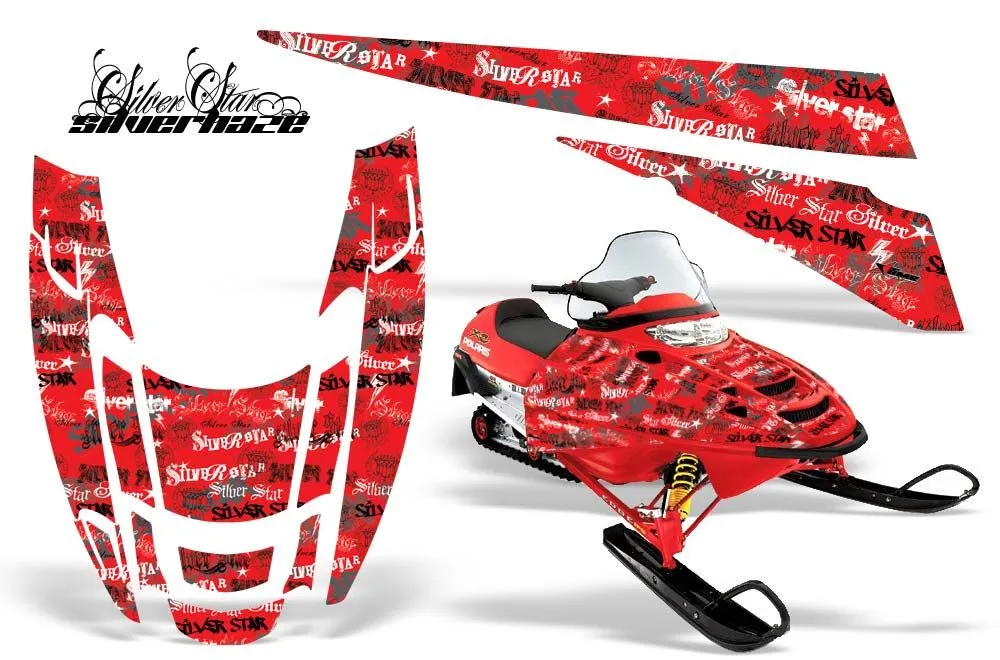 Polaris Edge Sled Graphic Kit - All Years Silver Star - Silverhaze Red