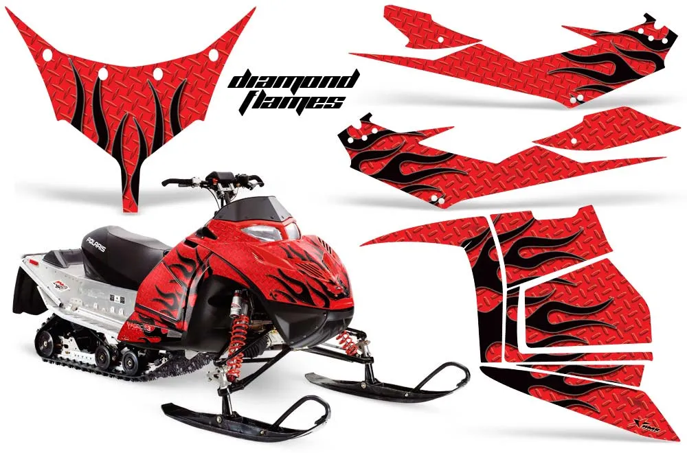 Polaris IQ Race 600 Sled Graphic Kit - All Years Diamond Flames Red