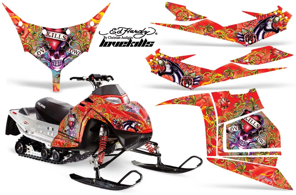 Polaris IQ Race 600 Sled Graphic Kit - All Years Ed Hardy - Love Kills Red